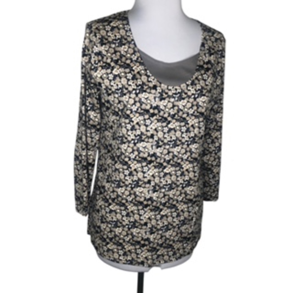 NWOT White Stag 3/4 Sleeve Mock Tank Underneath Floral Scoop Neck Top Size L